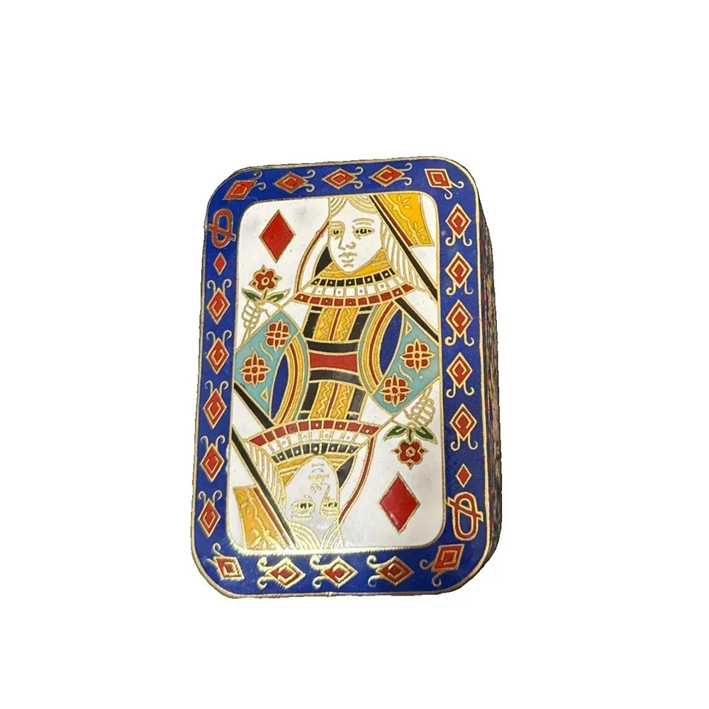 New Vintage Cloisonné Brass Enameled Queen Of Diamonds 4